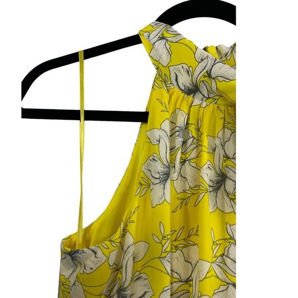 ELIZA J dress yellow floral chiffon ruffle halter - Picture 2 of 4